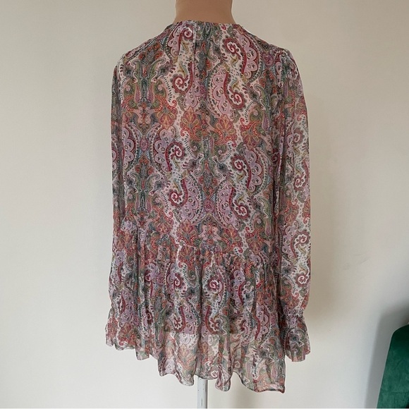 Zimmermann Ninety-Six Asymmetric Silk Multicolor Paisley Print Blouse EUC Size 0 - Picture 7 of 12